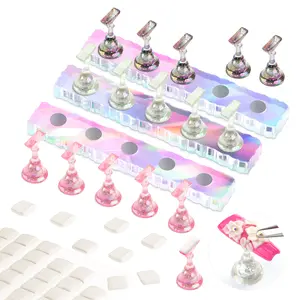SAVILAND Nail Stand for Press-Ons: 15 magnetic Aurora Nail Holders 40 Reusable Sticky Putty Pieces Nail Painting Practice Beginner Acrylic Tools