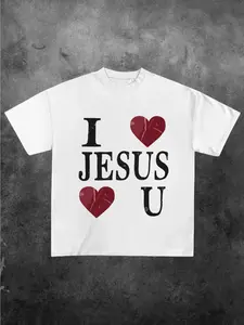 Unisex 'i Love Jesus I Love You' Graphic Print Round Neck Short Sleeve T-Shirt, Casual Streetwear, Faith Culture, All Seasons