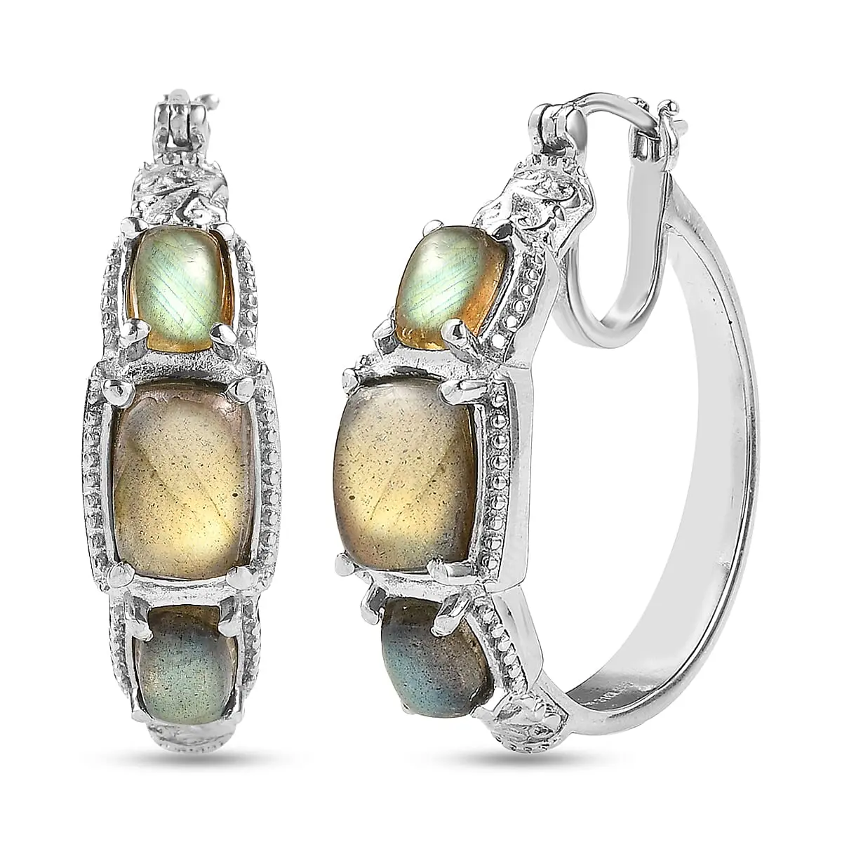EverTrue Malagasy Labradorite 11.30 ctw Earrings in Stainless Steel