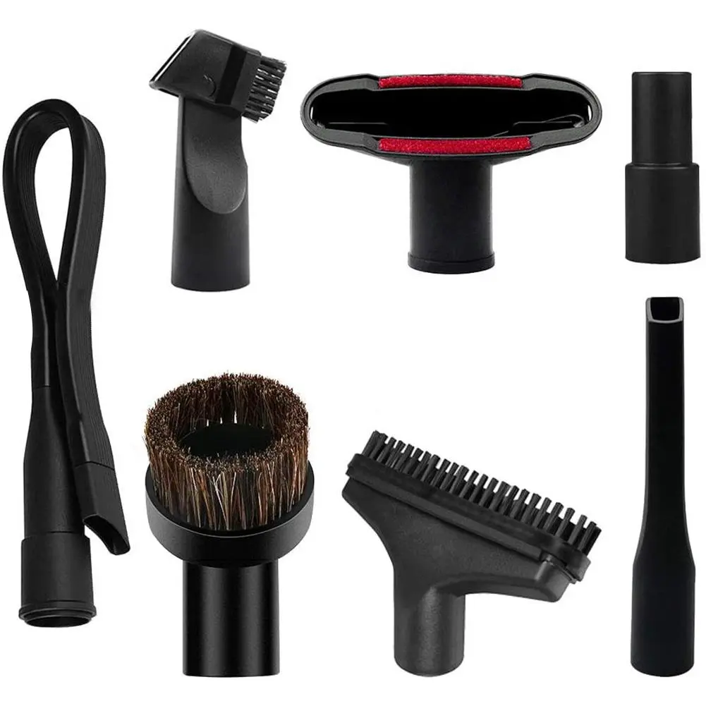 7-Piece Vacuum Attachment Kit for 1-1/4 Inch & 35mm, High-Strength Round Brushes Set with Horsehair Bristles & Flexible Crevice Tool, 32Mm & 35Mm Adapter