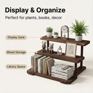 Solid Wood Shelf with Multi-layer Storage Extra-large Capacity Three-tier Design for Desk Storage Figure Display & Plant Placement Tames Your Messy Desk