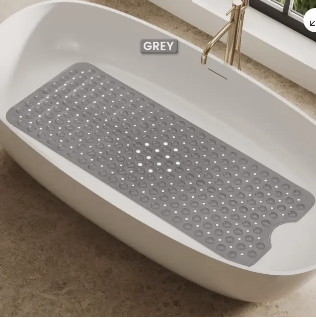 Non Slip Bathtub Mat with Suction Cups – Washable Anti Mold Shower Mat for Bathroom Safety Grey Soft Pvc Material Stain Resistant Mat Soft Water Absorbent