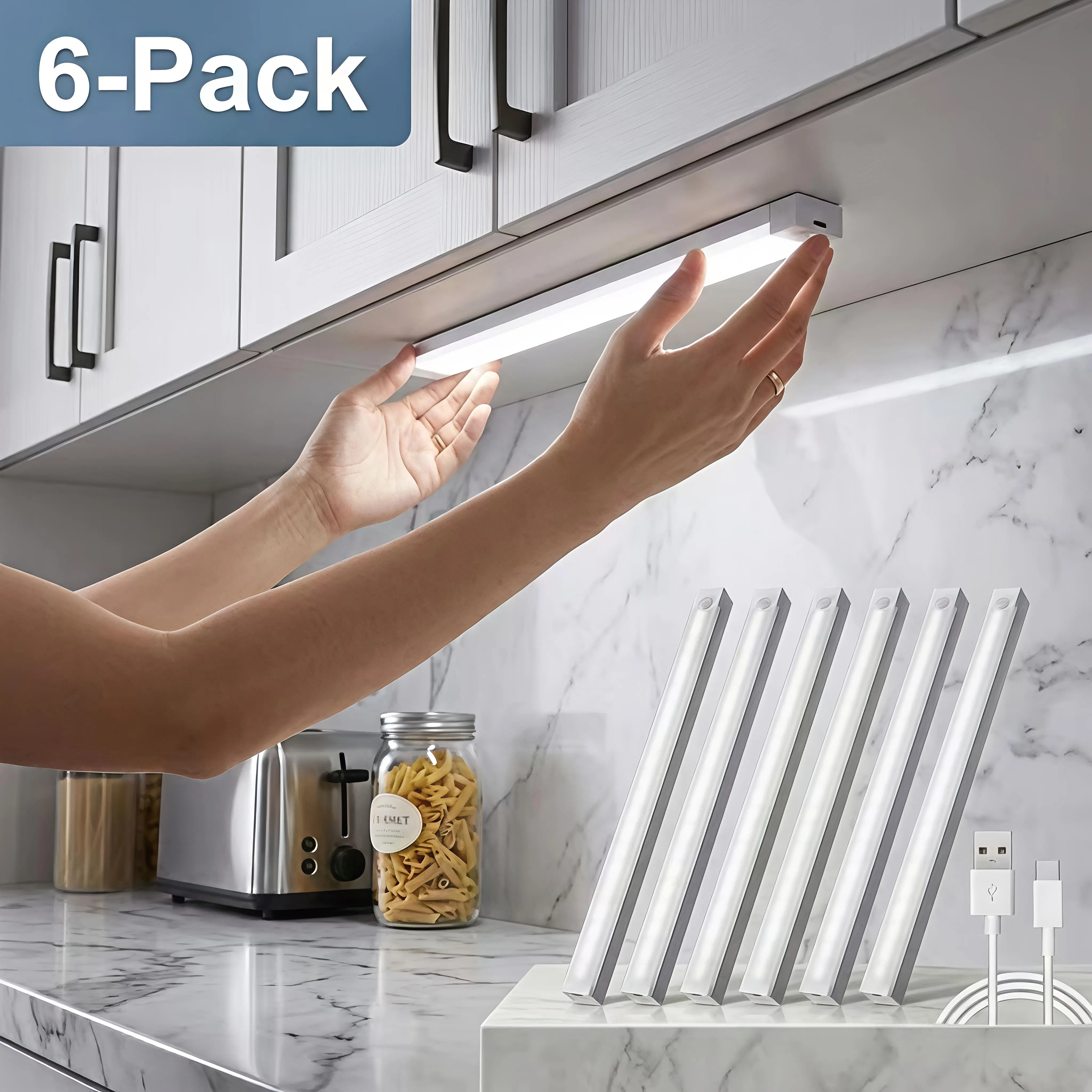 11.8 Inch LED Motion Sensor Light Bars, USB Rechargeable Adjustable Indoor LED Lighting, Magnetic Under Cabinet Lights for Kitchen, Closet, Wardrobe, Desk, Hallway, Stairway, Cupboard, RV, Bedroom, Night Light, Home Decor & Holiday Decorations