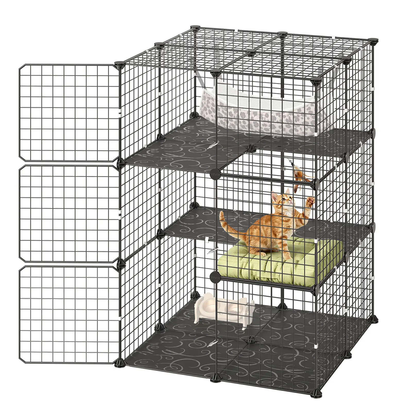 【SummerFinds】VEVOR Cat Cage 3-Tier 27.99"x27.99"x40.98" DIY Cat Playpen with Hammock, Indoor Enclosure Detachable Metal Wire Kennel Crate, Large Exercise Place Ideal for 1-2 Cats, Kittens and Small Animals, Black