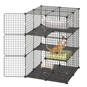 【DealsForYouDays】VEVOR Cat Cage 3-Tier 27.99"x27.99"x40.98" DIY Cat Playpen with Hammock, Indoor Enclosure Detachable Metal Wire Kennel Crate, Large Exercise Place Ideal for 1-2 Cats, Kittens and Small Animals, Black