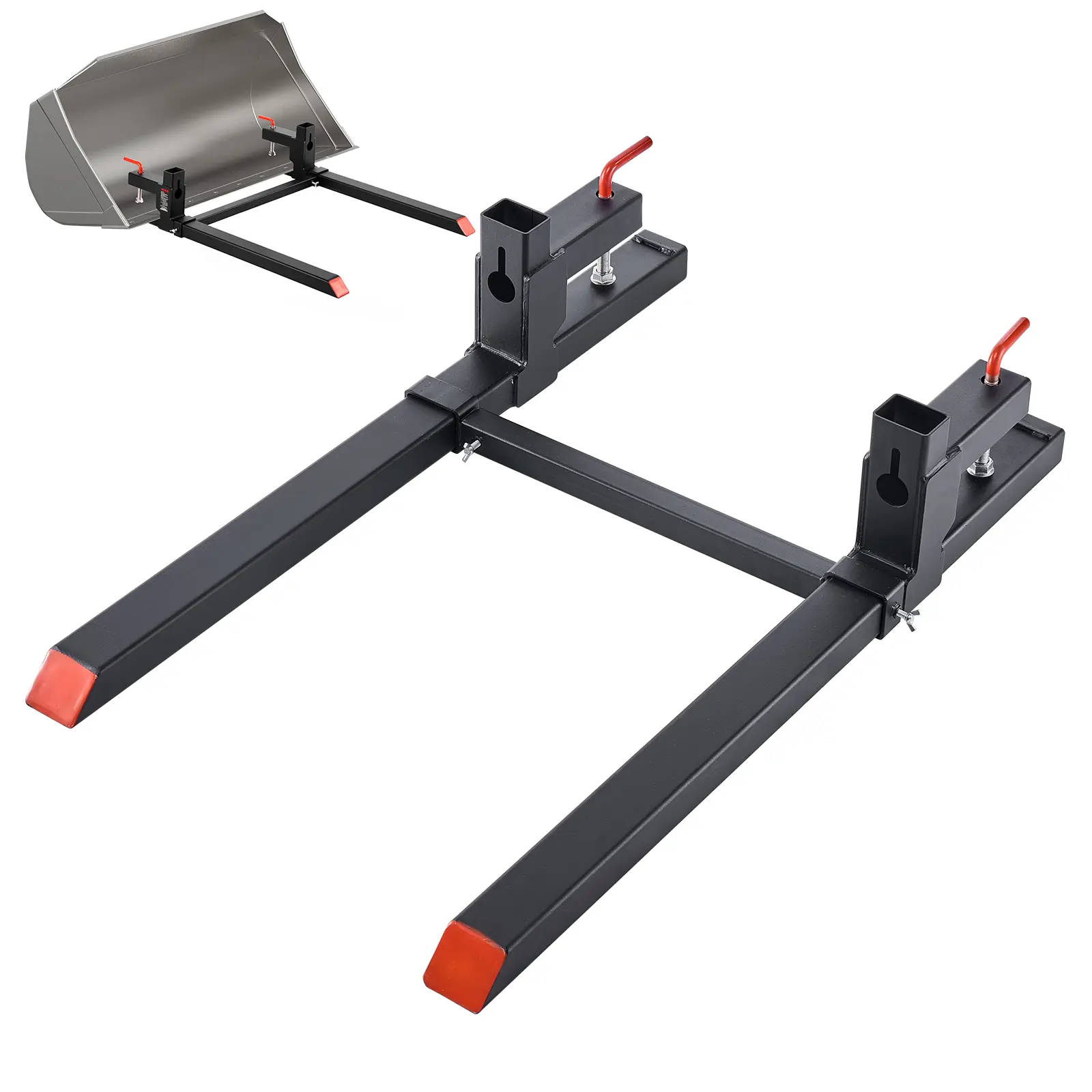 VEVOR Clamp-On Pallet Forks, 2000 lbs Capacity, 43-in Total Length, 3-mm Q235B Steel Coated Heavy-Duty Fork, Adjustable Stabilizer Bar, 19.7–36 in Fit, Tie-Down Chain Holes, Quick Install for Tractor Attachments, Skid Steers