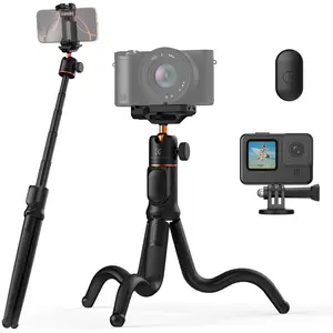K&F CONCEPT 3-in-1 Extendable Cellphone Selfie Stick Tripod with Flexible Legs, Remote, Action Camera Adapter, Silicone Grip, Waterproof Accessories for iPhone, Samsung, Canon, Nikon, Sony Cameras
