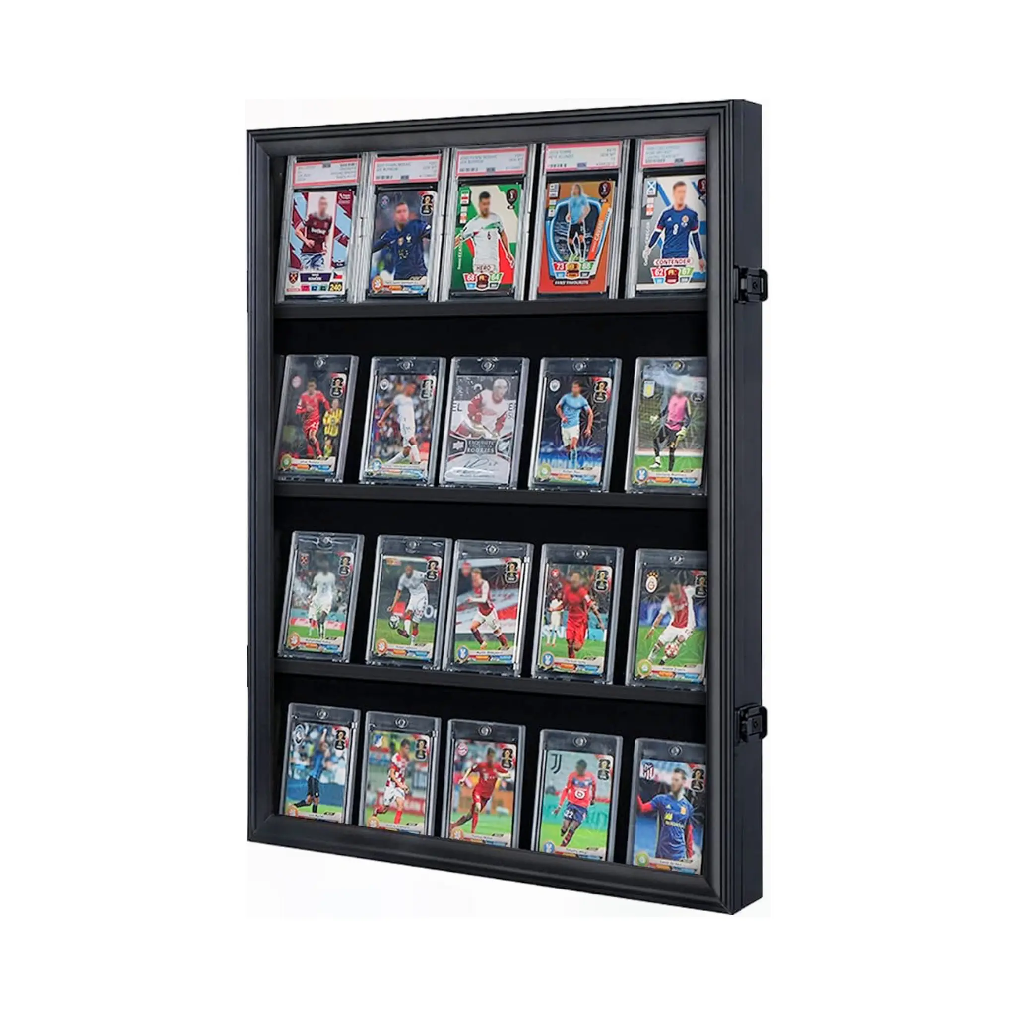 Sports Card Shadow Box – 20-Graded Sports Card Display Case – UV Glass Shadow Box with Lock for Basketball Football Baseball Hockey Cards, Black