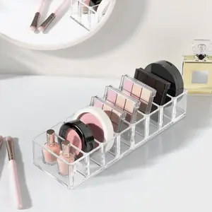 Transparent Divided Makeup Organizer Rack, Desktop Drawer Powder Blush Eyeshadow Storage Box, Cosmetics Organizer Storage, Multi-Compartment, Visible, Fits Vanity Drawers