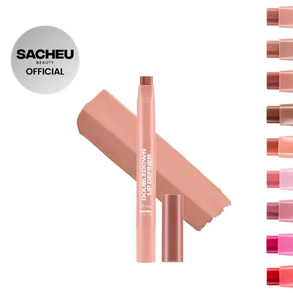 sacheu DoubleDown Lip Definer - 2-in-1 Lip Liner & Balm, Long-Lasting K-Beauty Lipstick with Satin Finish, Avocado Oil & Vitamin E
