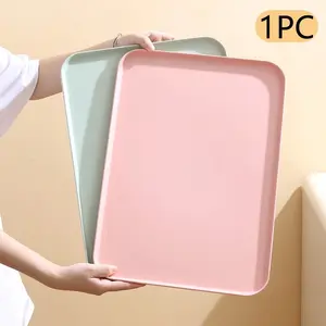 1 Piece Plastic Solid Color Tray, Household Rectangular Serving Table Storage Plate For Tea Cup, Water Cup, Breakfast, Dessert, Plastic Dessert Plates