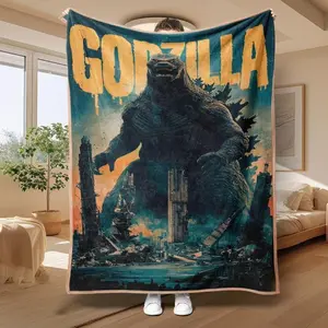 1pc Godzilla City Shock Theme Flannel Throw Blanket, Soft Plush Lightweight Breathable Skin-Friendly Travel & Bedroom Blanket, Ideal Gift for Sci-Fi Fans, Throw Blankets