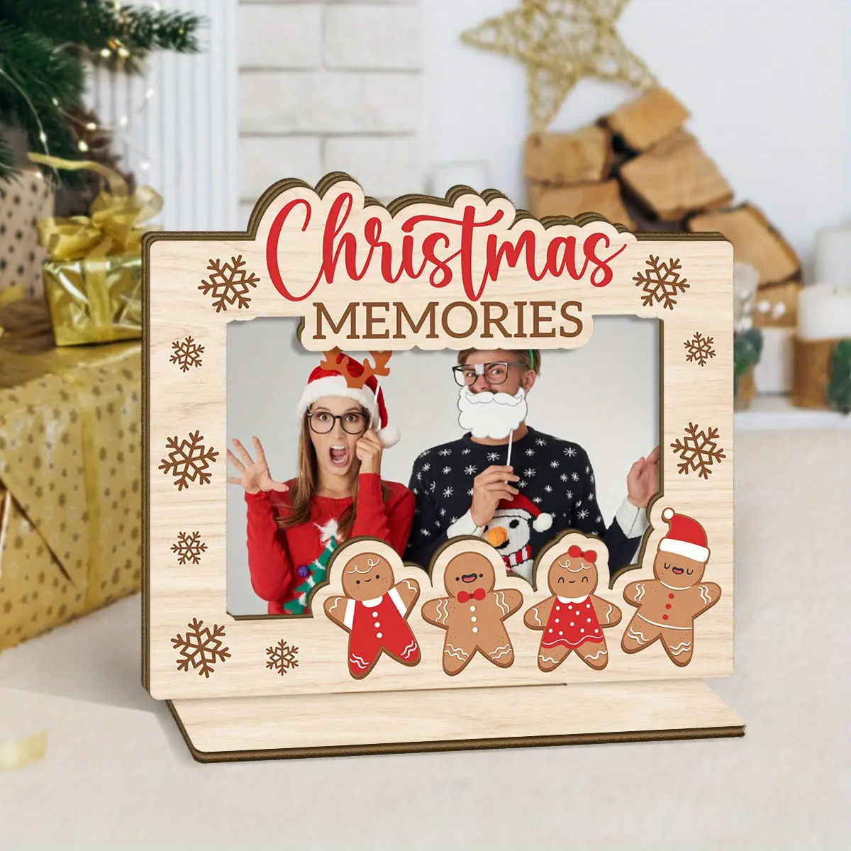 1pc Christmas Theme Wooden Photo Frame, With "Christmas Memories", With a Base Can Stand on the Desktop, Best Christmas Gift choice for Yourself, Family, Desktop Decorative Sign Frame