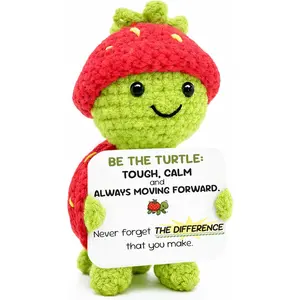 Trendy Teen Girl Graduation Gifts Handmade "Be The Turtle" Positive Strawberry Turtle Crochet Stuffed Animal Employee Appreciation Positive Turtle Gift