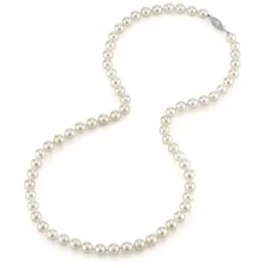 The Pearl Source White Akoya Japanese Pearl Necklace for Women - 14k Gold Pearl Strand Necklace | 18in Long Pearl Necklace with Genuine Cultured Pearls, 6.5-7.0mm