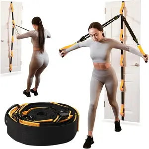 Adjustable Resistance Band Anchor - Door Anchor with 5 Loops & Metal Rings, Durable Nylon Strap for Full-Body Workouts