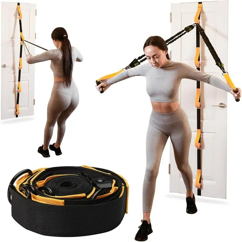Adjustable Resistance Band Anchor - Door Anchor with 5 Loops & Metal Rings, Durable Nylon Strap Home Workout Equipment for Fitness, Exercise & Training Needs Compatible with Training Bands, Fitness Equipment, Resistance Band Workout