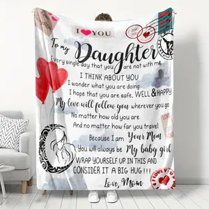 Letter To Daughter Pattern Flannel Blanket, 1 Count Soft Warm Throw Blanket, Air-Conditioned Room Blanket, Warm Nap Blanket For Home Office Travel summervibes