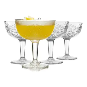 Libbey Hobstar Champagne Coupes, Timeless Bar Glasses, Dishwasher Safe Cocktail Glasses Set of 4 for Beverages, Mixed Drinks and More