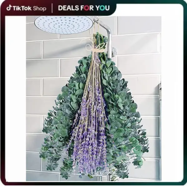115 Pcs Eucalyptus Stems & Lavenders Flowers Bundles for Shower, 17'' Upgrade Hanging Shower Plant, Natural Real Eucalyptus Leaves Lavenders Stems with Chrysanthemums, Fragrant Bathroom Decor