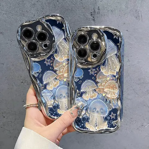 Starry night cute jellyfish pattern design 2D effect, irregular electroplated phone case, suitable for iPhone 17/16/15/14/13/12/11/X/XS/XSMAX, can be given as a holiday gift to friends, family, or yourself.,summerwins summerwins