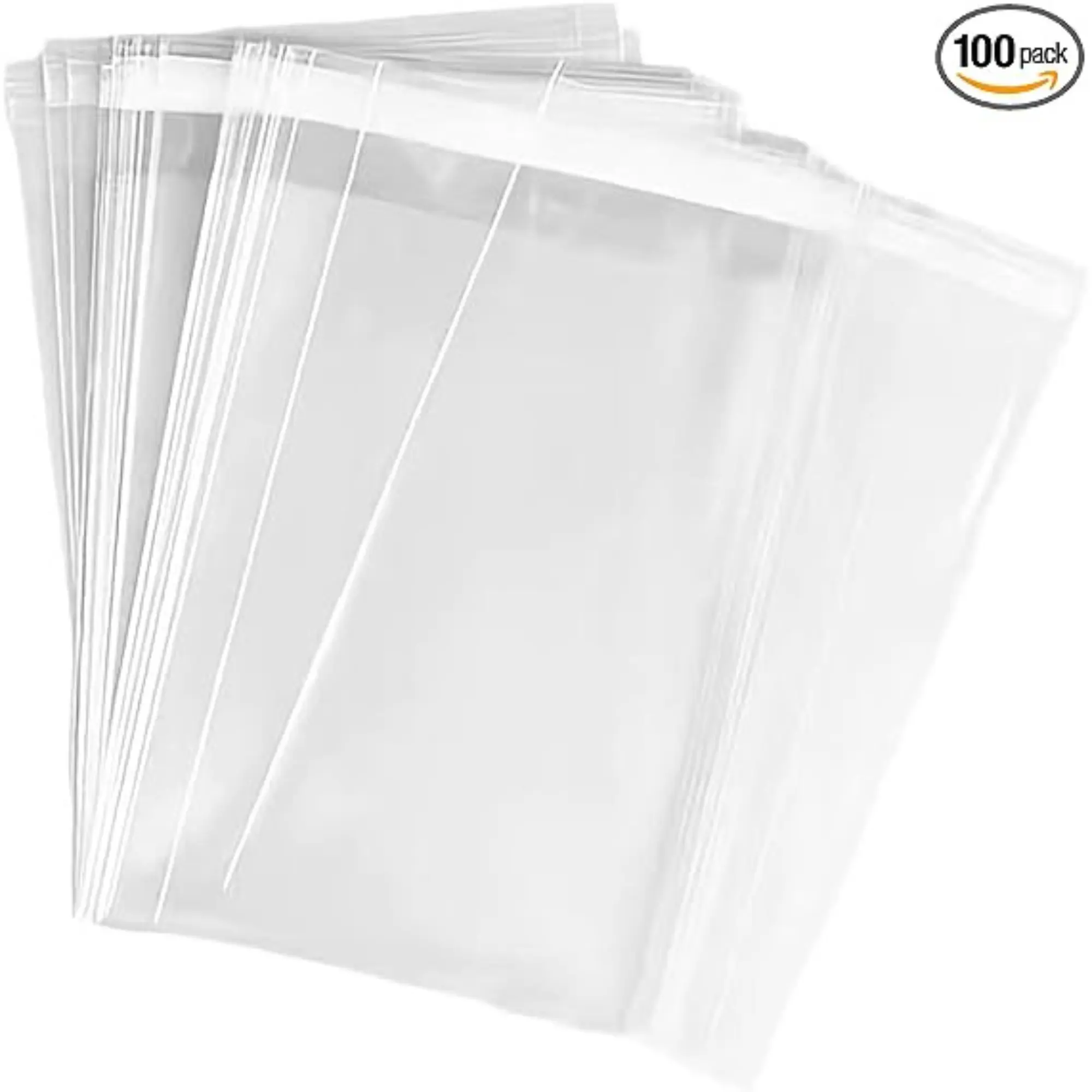 100 Pieces (9x12 Inch) Clear Plastic Bags for Packaging, Clothing & T-Shirts Strong Packing Self Adhesive Cellophane Bag Organiser
