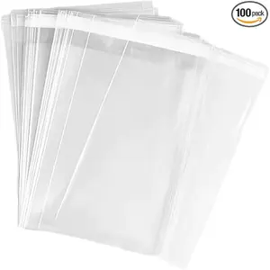 100 Pieces (9x12 Inch) Clear Plastic Bags for Packaging, Clothing & T-Shirts Strong Packing Self Adhesive Cellophane Bag Organiser