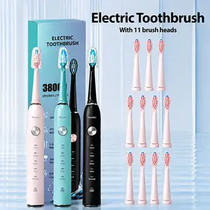 Staaricc IPX7 Sonic Electric Toothbrush, USB- Type-C Direct Charging, Couple Style With Replaceable Heads, Metal Shaft, For Adults (Men & Women), Rechargeable, Intelligent Timer, Includes 11 Replacement Brush Heads