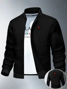 Men's Spider Print Baseball Jacket, Spring Fall Casual Zip-Up Cardigan, Front Back Print Trendy Windproof Coat, Long Sleeve Slim Fit Tops