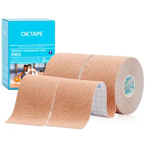 OK TAPE PRO Kinesiology Tape 2 Rolls - 2inch x Long Roll 16ft, Cotton Latex Free Elastic Athletic Tape for Knee Ankle Pain Injuries Back and Sprains Elbow Wraps Gymnastics Tape