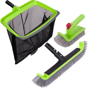 Deluxe Swimming Pool Cleaning Kit Including Rubber Edge Skimmer Net,17.5" Pool Brush  & Hand Scrub Brush(NO Pole)