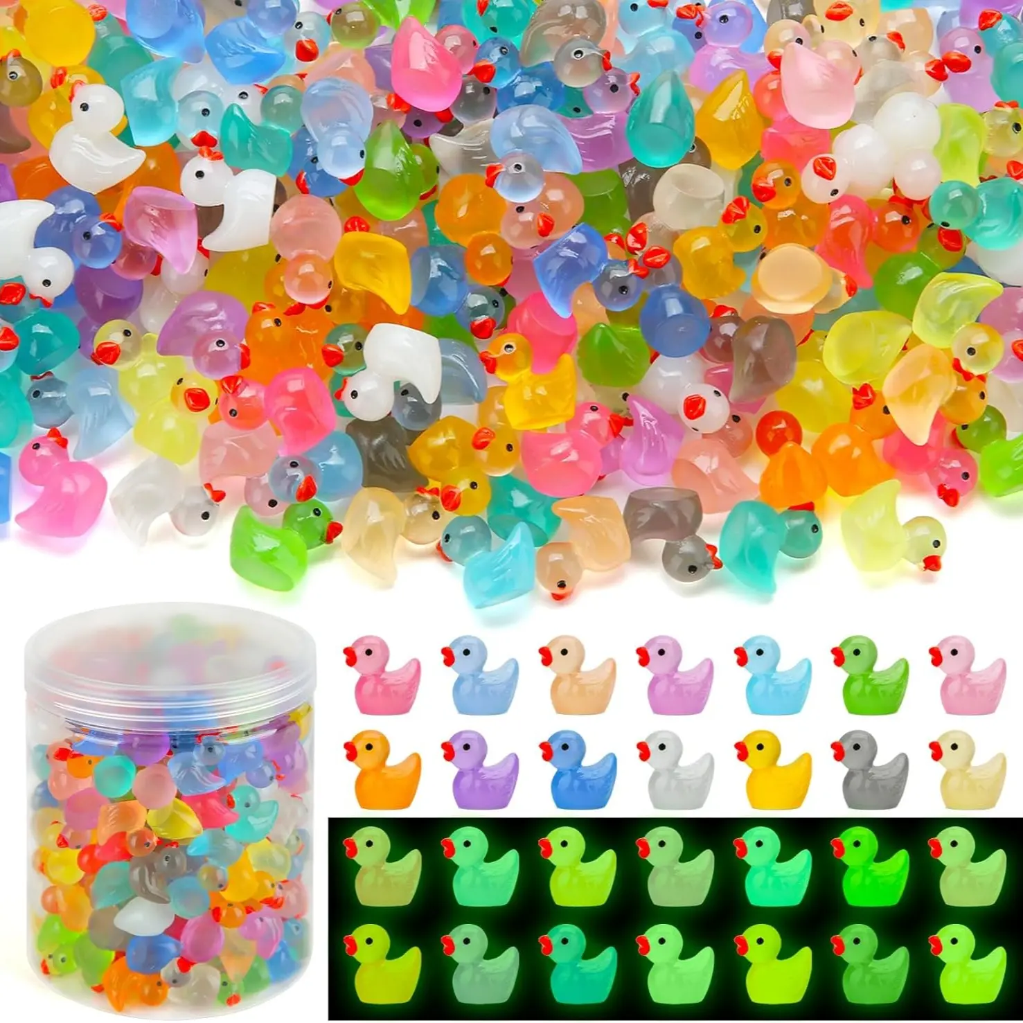 240pcs Glow-In-The-Dark Fluorescent Mini Resin Ducks, Small Plastic Micro Duck Toys for Toy House Decor Ornaments, Decorative Figurines, Miniature Garden Home Landscape Aquarium Craft Gifts, Resin Figurine, Resin Figure, Resin Figurine Statue