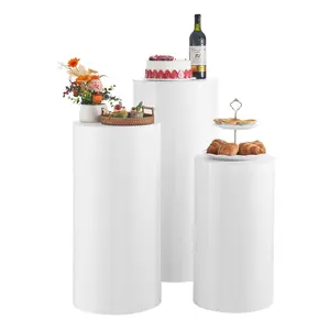 VEVOR 3PCS Sturdy Round Cylinder Plinth Flower Stands, 23.62/29.53/35.43in Hollow PVC Body with Lid, Smooth Finish White Pedestals (33.07lbs Load) for Wedding Decoration, Ornaments