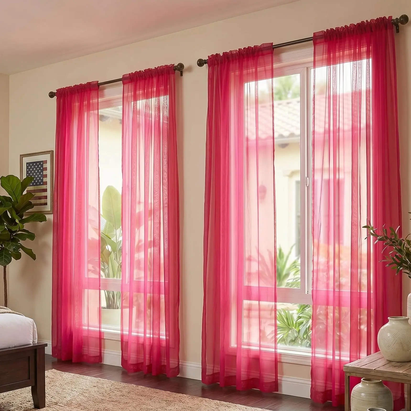 4-Panel Rod Pocket Light Voile Sheer Curtains, 34"x84" Solid Lightweight Durable Wrinkle-Resistant Room Decor Curtain, Window Decorations Supplies for Bedroom, Living Room FT2536 Tassel Decor Curtain Room Decor Blinds Thermal Insulated Curtain