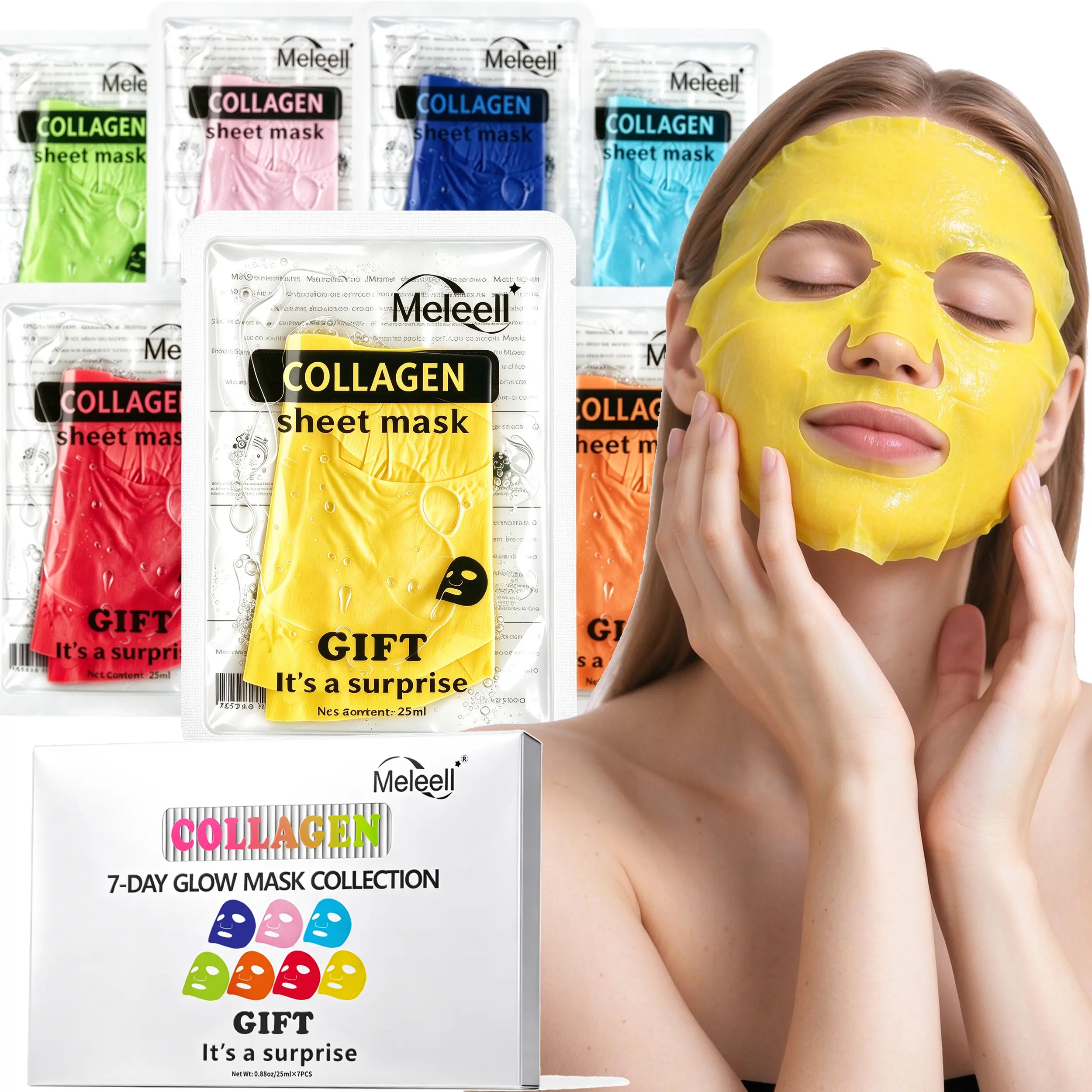 Korean Face Mask Sheet Set, Facial Spa Masks for Women, 7 Pack