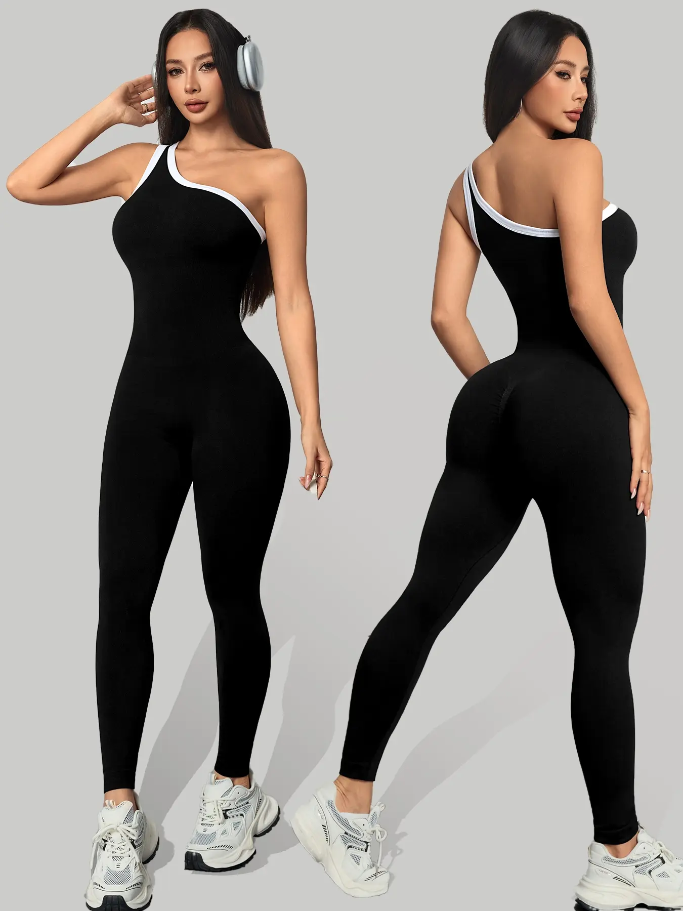Women's Colorblock Sporty Jumpsuit, Yoga & Casual Wear, Above the Ankle Design, All Seasons Fashion, Athleisure Style, Comfortable One-Piece, Sports Jumpsuits