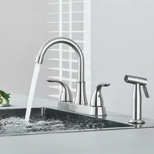 Kitchen Faucets, High Arc 360°Rotating Spout Kitchen Sink Faucet 2 Handle RV Kitchen Faucet with Supply Lines, 3/4 Hole Kitchen Faucet with Side Sprayer, Brushed Nickel, Matte Black