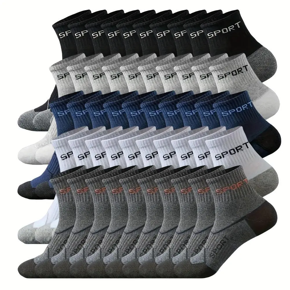 Men's Mid-Calf Sports Socks 25 Pairs Pack Solid Color Knit Polyester Athletic Socks Hand Washable for Sports Activities