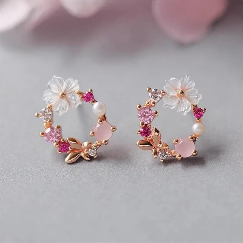 Natural Crystal Circle Flower Shaped Women Stud Earrings Healing Inner Peace Balance Earrings, Gift for her, Anniversary Birthday Daily Christmas gift