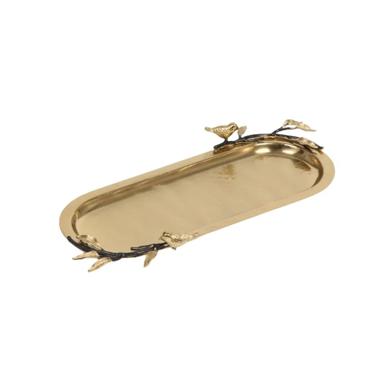 212 MAIN 100% Handmade Gold Songbird Oblong Serving Dish - Decorated Artisan Display Tray Plate with Bird Motif, 15x6 in. Kitchenware, Decorated Plates, Artisan Plates