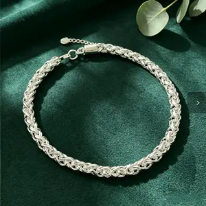 S925 Silver Plated Iced Out Diamond Cut Foxtail Chain Necklace for Men & Women, ,  Length 22 & 24 Inches, High Polished Shiny Inlaid Crystal Link, Waterproof Sweatproof Hip Hop Drip Streetwear Jewelry, Viral TikTok Trending Sparkly Silver Gift Necklace