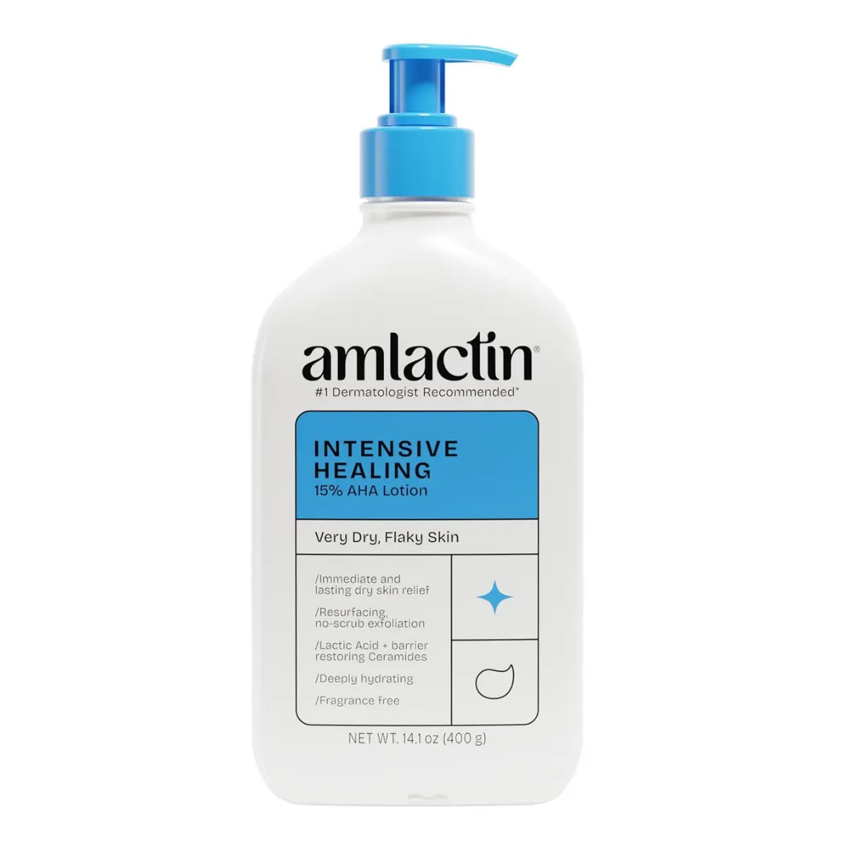 AmLactin Intensive Healing Body Lotion, 14.1 oz, 15% Lactic Acid + Ceramide 3, Exfoliating & Deeply Moisturizing for Extremely Dry Skin