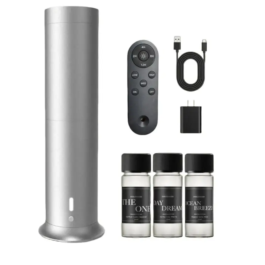 Aroma Ambient Light Fragrance Lamp Diffuser Kit - USB-Powered Essential Oil Main Unit, 3 x 20ml Essential Oils, Freshener, Ambient Vibe Lights, Universal Electronics Accessory, Covers Up to 1000 sq ft, Black/ Includes 3 X 20Ml Essential O