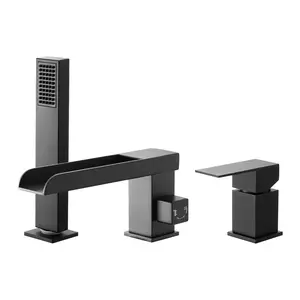 VEVOR Roman Tub Faucet, 3 Hole Waterfall Bathtub Faucet, Widespread Roman Tub Faucets with Shower Head 1 Handle, Romans Bathtub Faucets for Pet Washing, Adult Bathing, Matte Black, Dual Water Flow