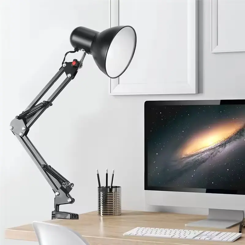 Modern LED Clamp-On Desk Lamp with Adjustable LEDs, 360° Rotatable Swing Arm, Metal Construction, Steel Spring, Tension Control Knobs, 5W Eye-Caring Bulb (Included), for Home Office Reading, Studio Setup, Indoor Use