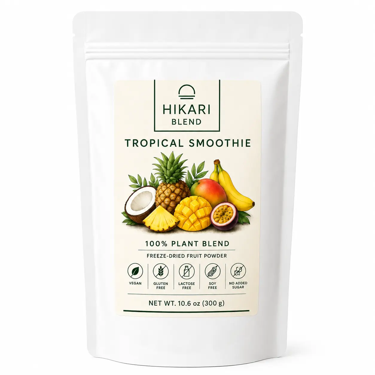 Hikari Blend Tropical Smoothie Powder, Freeze-Dried Fruit Powder, 300 g, No Added Sugar, Vegan, Gluten Free