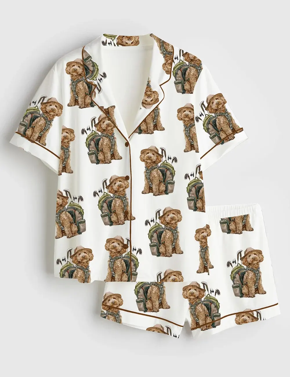 Women’s Goldendoodle Golf Dog Playing Golf Short Sleeve Pajama Set #Pajamas