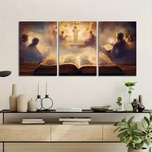 3 Piece Jesus Angel Cross Religious Wall Art Set, Modern Classical Decorative Style, Home Church Chapel Decoration, Spiritual Gift Idea