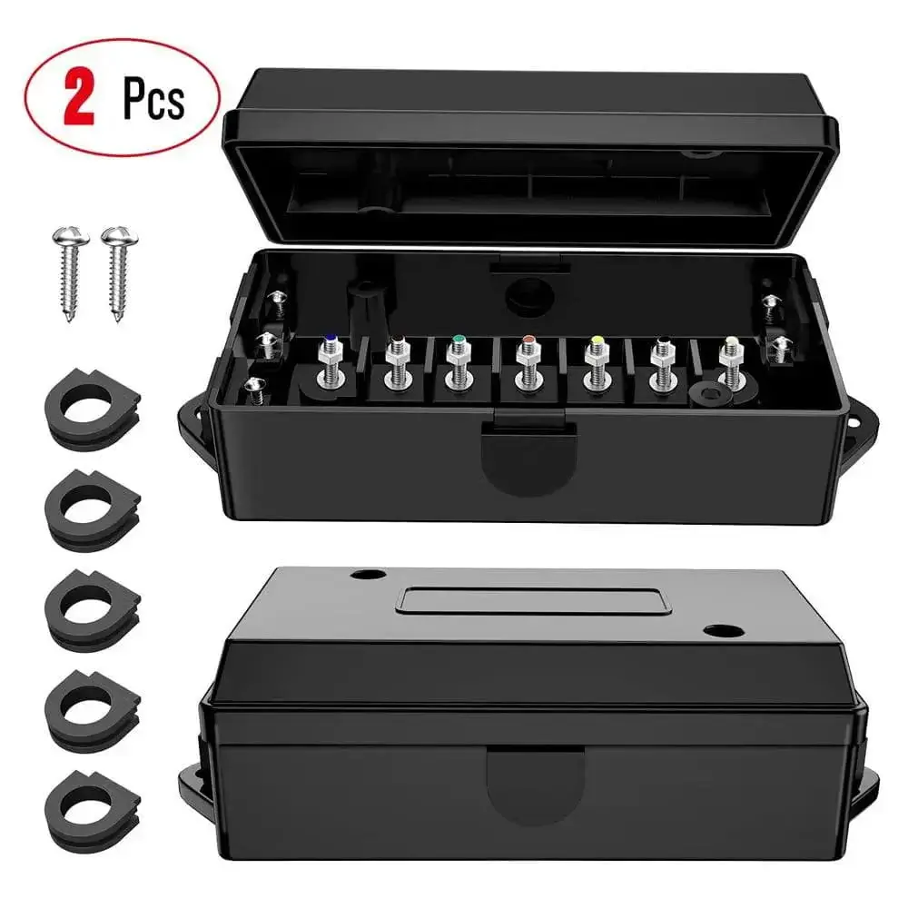 Nilight 2-Pack Polypropylene 7-Pole Electrical Trailer Junction Box with Durable Reliable Connectors, Waterproof Terminal Plug Kit, Wired Jack Wiring Kit, 7 Terminal Studs, Wire Management for Food Truck, Camper, Boat, Easy to Use