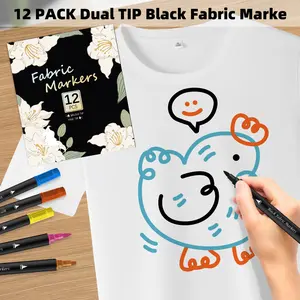 Fabric Markers  -12 C olors Dual Tip Permanent Fabric Markers for Clothes, Bags, Canvas, Hats, Shirts & Textiles